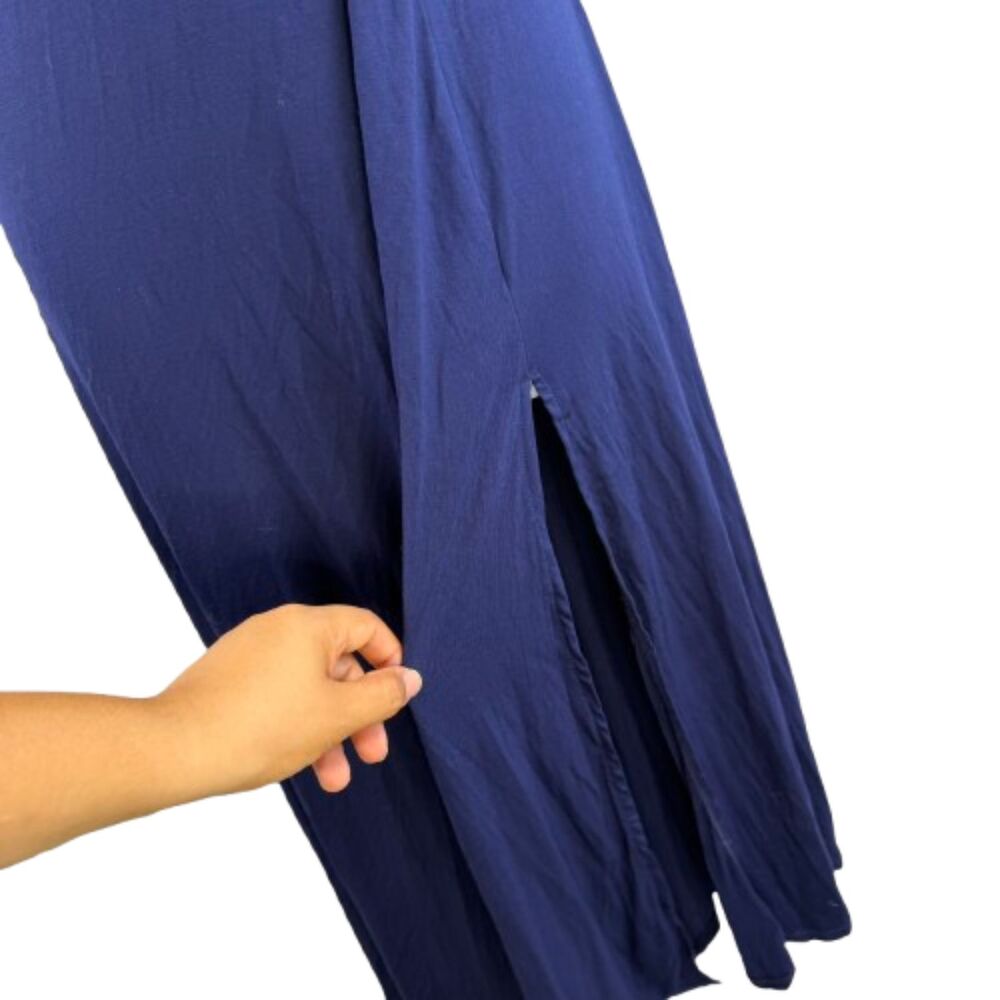 Halara NWT Ribbed Cowl Neck Lace Up Blue Midi Dress Size S - Picture 5 of 5